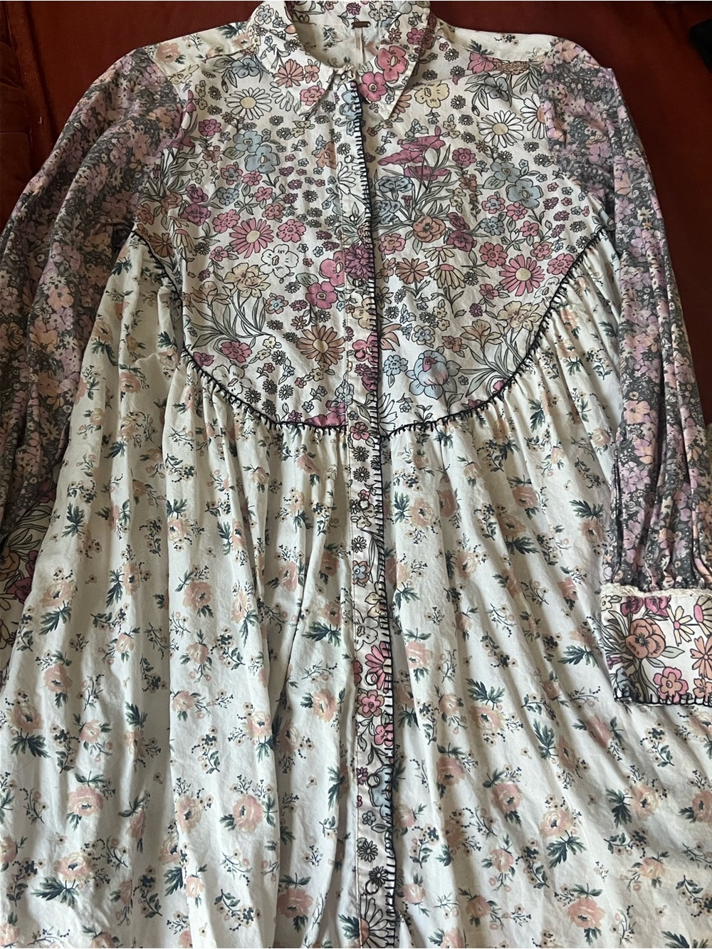 Free People Floral Button-Up Mini Dress in Soft Pastels